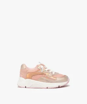 baskets bebe fille unies en mesh avec details irises rose baskets et tennis