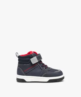 baskets bebe garcon montantes dessus en mesh uni et a scratch bleu baskets et tennis