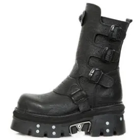 Bottines en cuir noir mixtes avec décoration baroque et boucles M.373X-C39