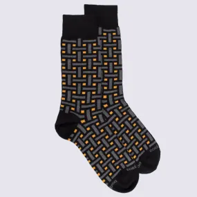 Chaussettes Doré Doré, chaussettes à motif carreaux et rectangles homme noir| Igert Chausseur & Maroquinier