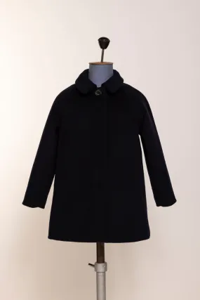 Manteau évasé bleu marine à col claudine en laine 