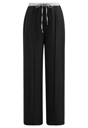 Pantalon droit avec coutures contrastées à la taille, noir