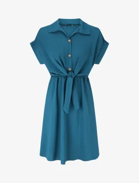 Robe unie à noeud et manches courtes