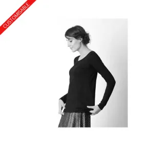 Top long en jersey, manches longues étroites - PERSONNALISABLE